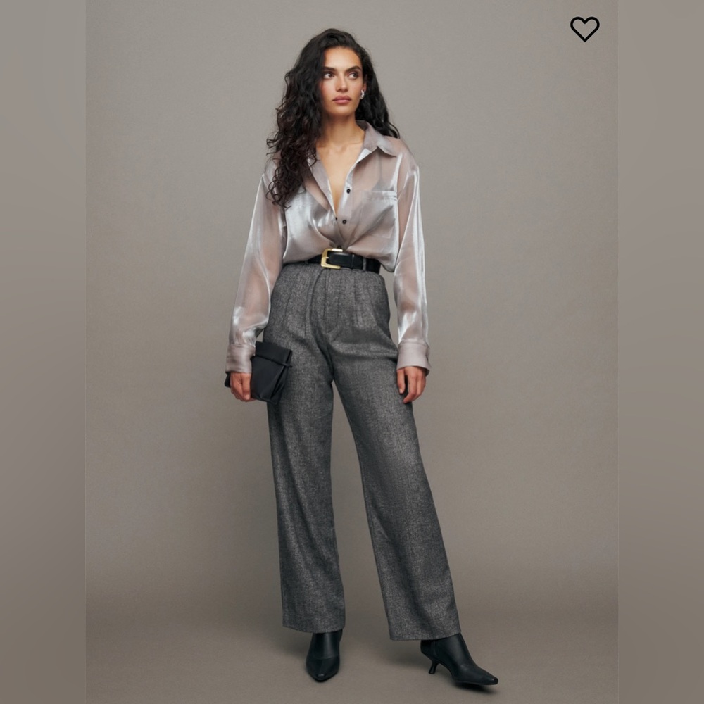 Reformation Will Oversized Sheer Shirt, Silver XS